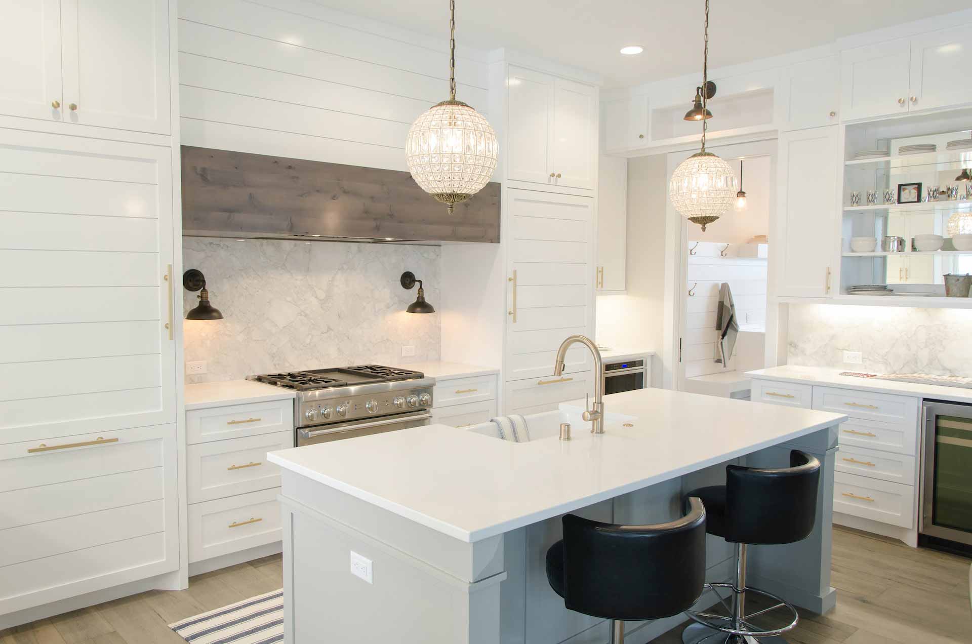 Kitchen with brand new white quartz countertops