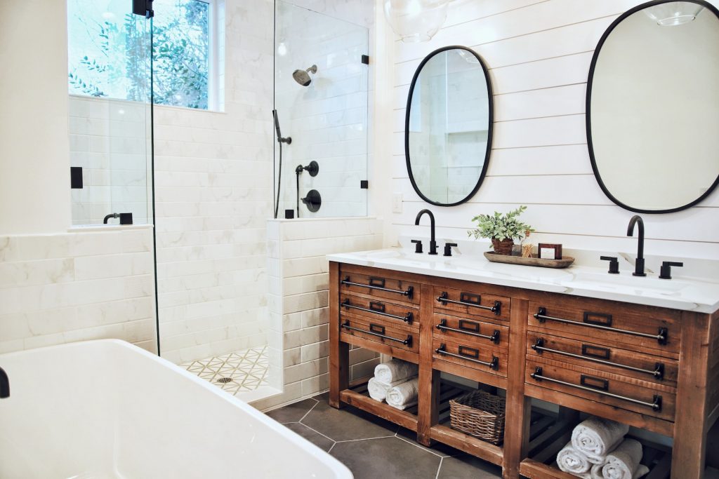 Newly remodeled bathroom with quartz countertops